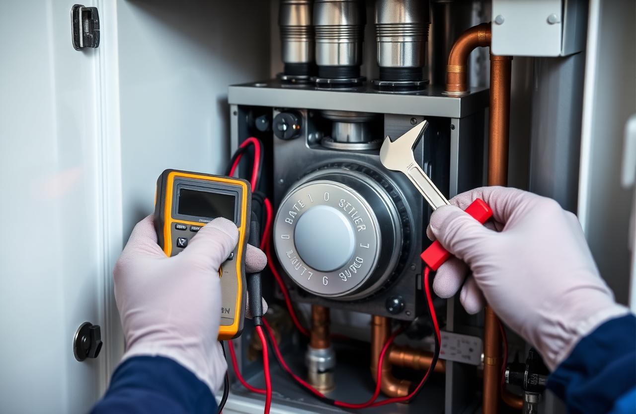Close-up of boiler internal repair