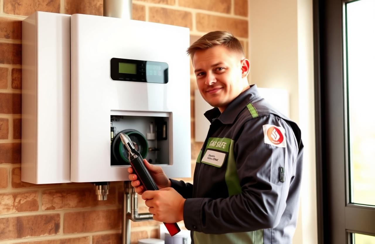 Gas Safe engineer servicing a combi boiler